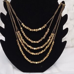 Gold Nugget Layered Necklace with Braided Leather